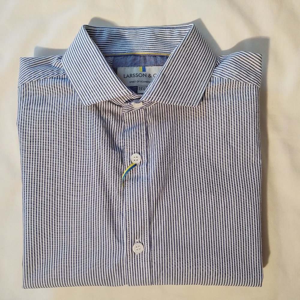 LARSSON & CO MODERN FIT MEN'S LONG SLEEVE STRIPE DRESS SHIRT - SIZE 15.5